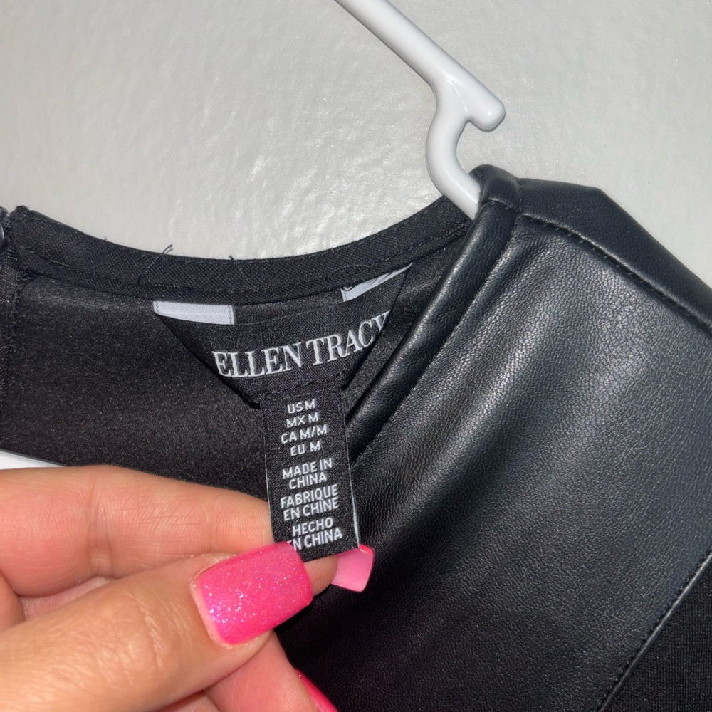 Ellen Tracy Black Faux Leather-Front Mini Dress - Picture 8 of 9